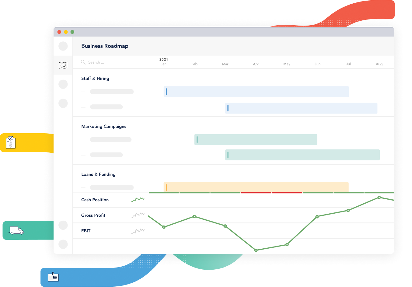 Cash flow forecasting dashboard showing cash position, gross profit and EBIT trends for a Sydney business — Numerix Accounting