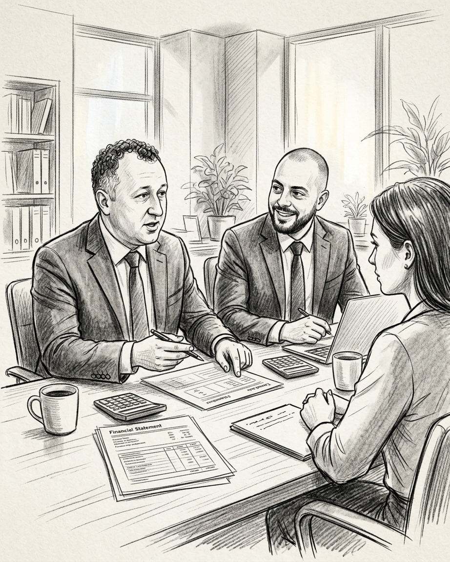 Numerix accountants meeting with a Sydney small business client to review financial statements