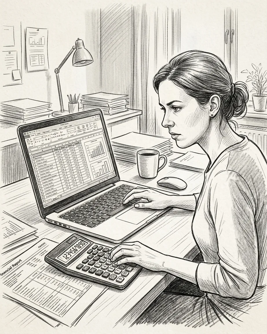 Numerix bookkeeper reconciling accounts and financial reports on a laptop for a Sydney small business